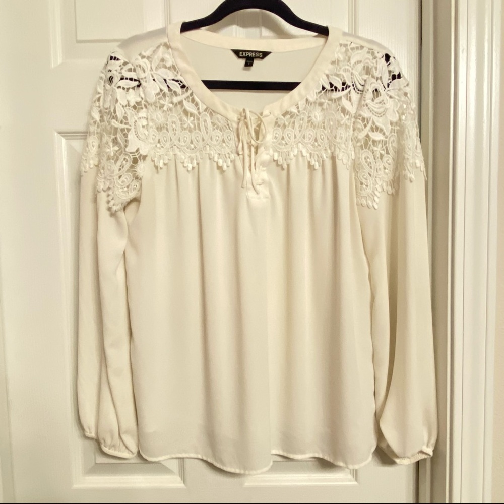 Express Cream White Blouse Lace